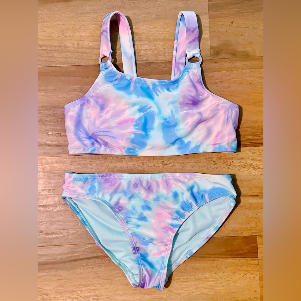 Girls' Purple and Blue Tie-Dye Bikini Set Size M (7-8)